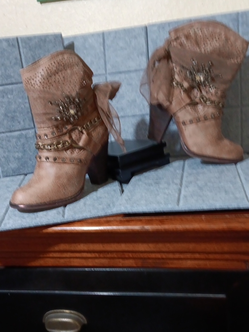 Not Rated Brown Decorative Ankle Boots with Chunky Heel